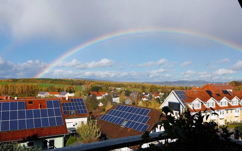 Solar panels and renewable energy on rooftop